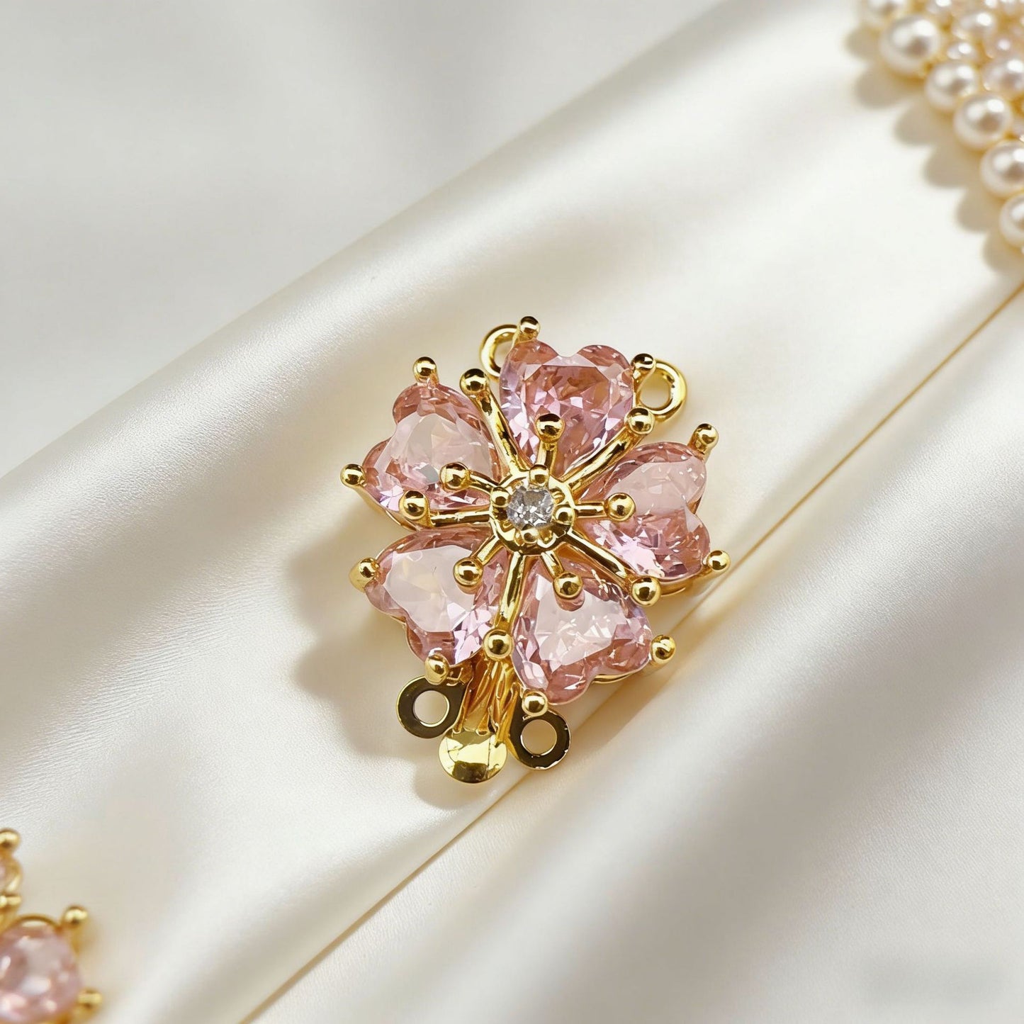 5-Petal CZ Flower Double-Row Clasp with Pin Insert