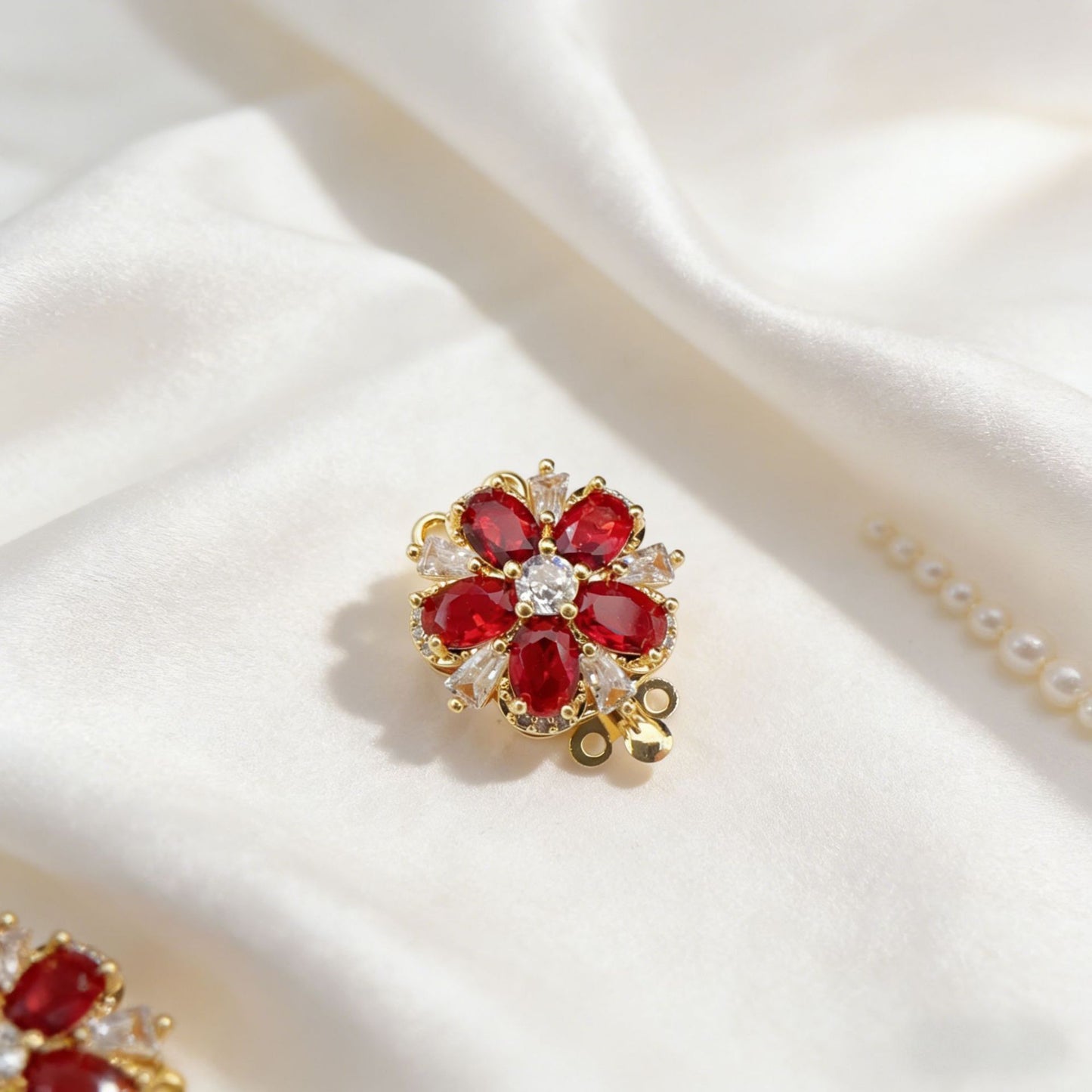 Stamen CZ Flower Double-Row Pin Clasp