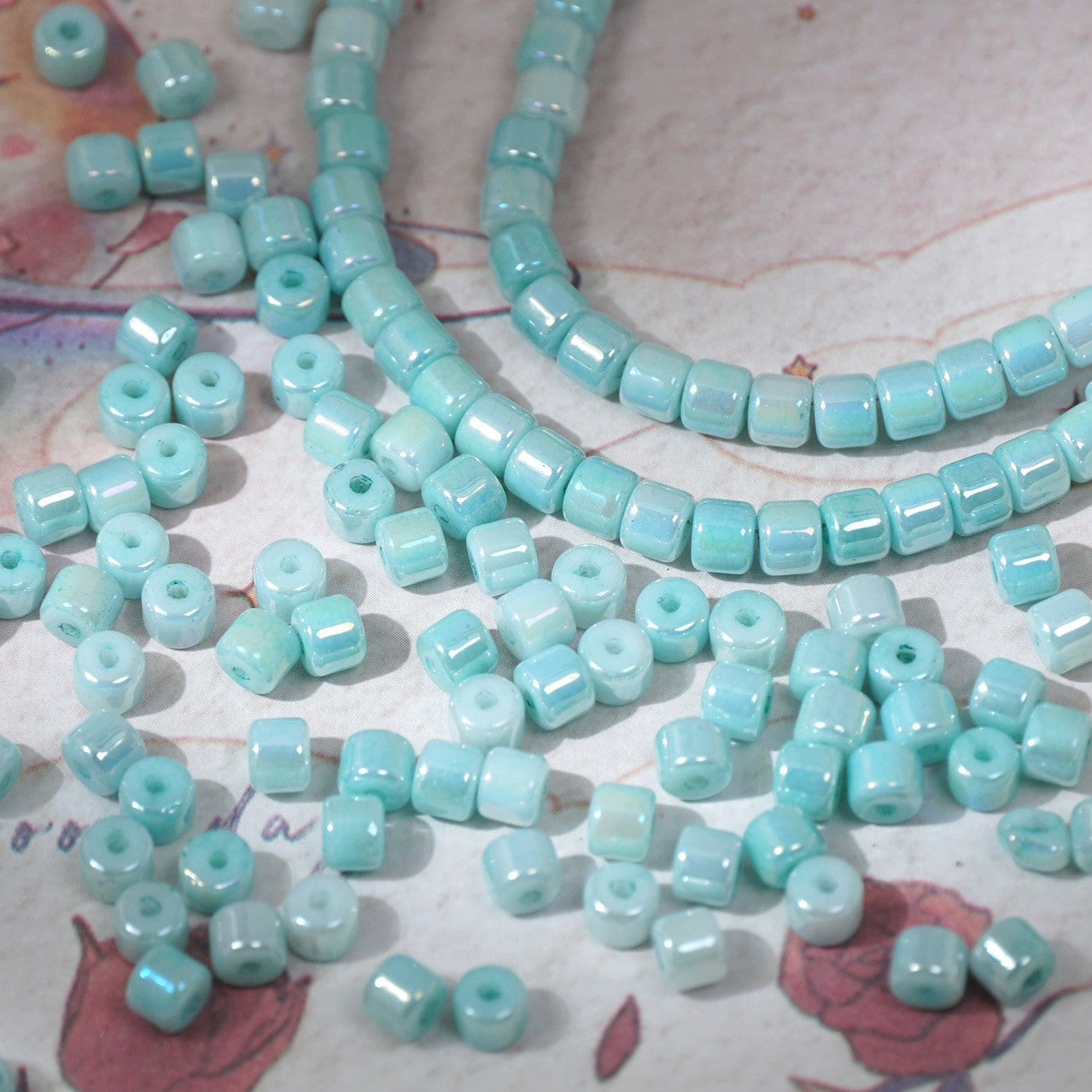 (100pcs)4mm Crystal Porcelain Effect Glass Barrel Beads