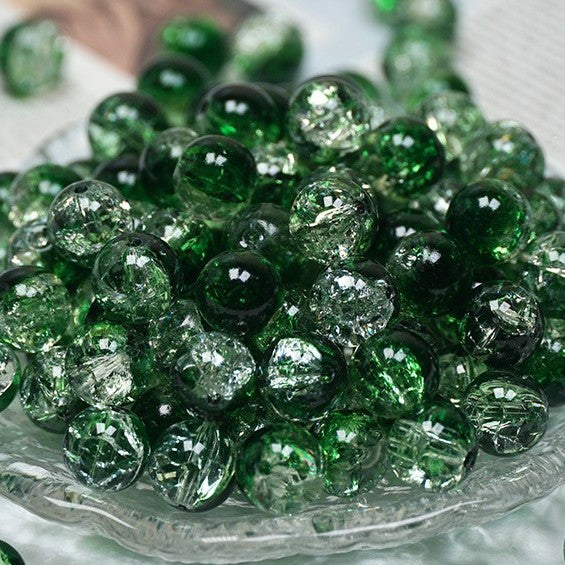 (200pcs)8/10mm Ice Crack Burst Crystal Glass Round Beads