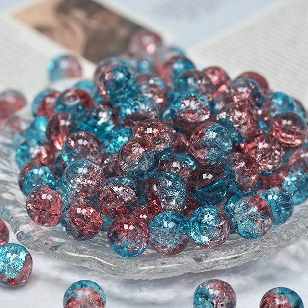 (200pcs)8/10mm Ice Crack Burst Crystal Glass Round Beads