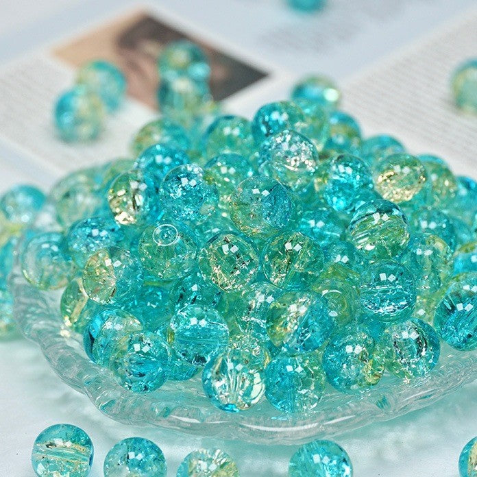 (200pcs)8/10mm Ice Crack Burst Crystal Glass Round Beads