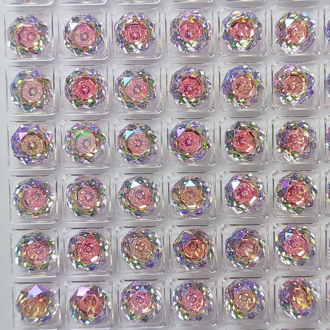 5A 6-8mm Octagonal Coated Sandwich Rose Cut Loose CZ Stone - 2pcs