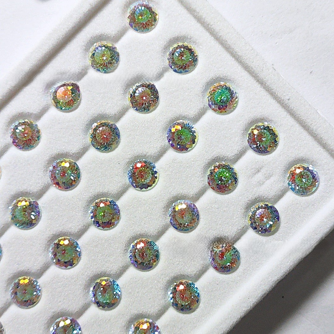 5A 6-8mm Round Iridescent Coated Nest Cut Loose CZ Stone - 2pcs