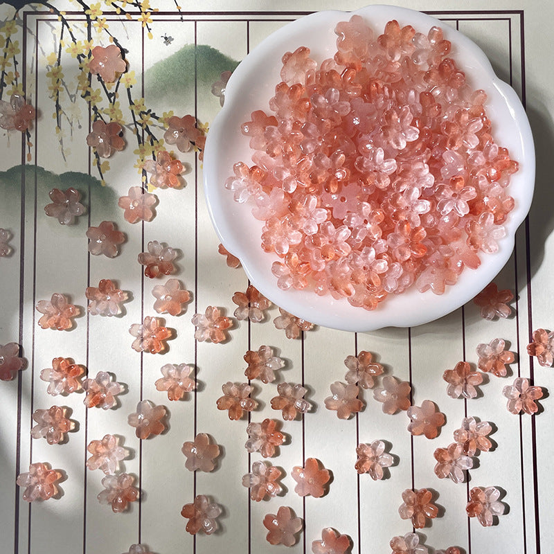 (50pcs)10mm 3D Sakura Flower Glass Beads
