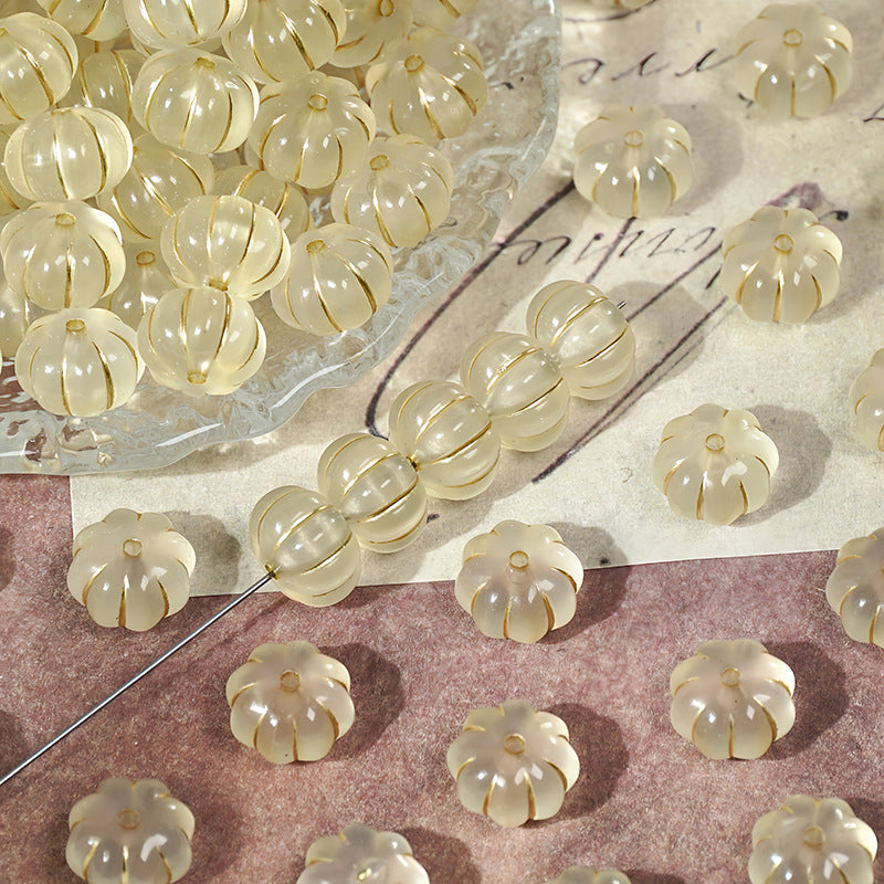 (50pcs)11mm Gold-Stamped Pumpkin Resin Beads
