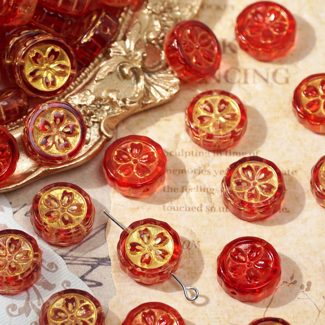 (50pcs)15mm Gold-Painted Resin Mooncake Crystal Beads
