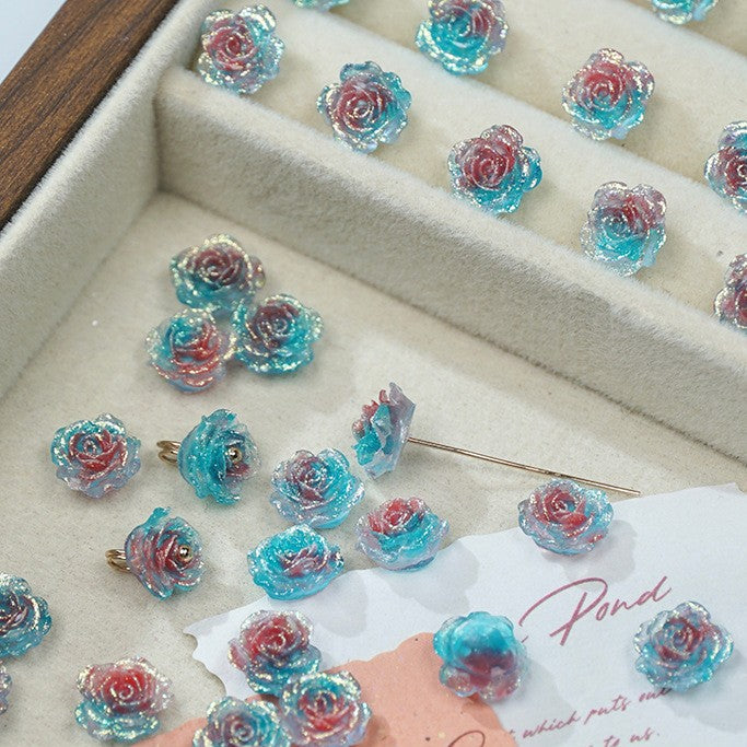 (50pcs)No-Hole Fine Sparkle Soft Gel Flower Single-Sided Carved Rose