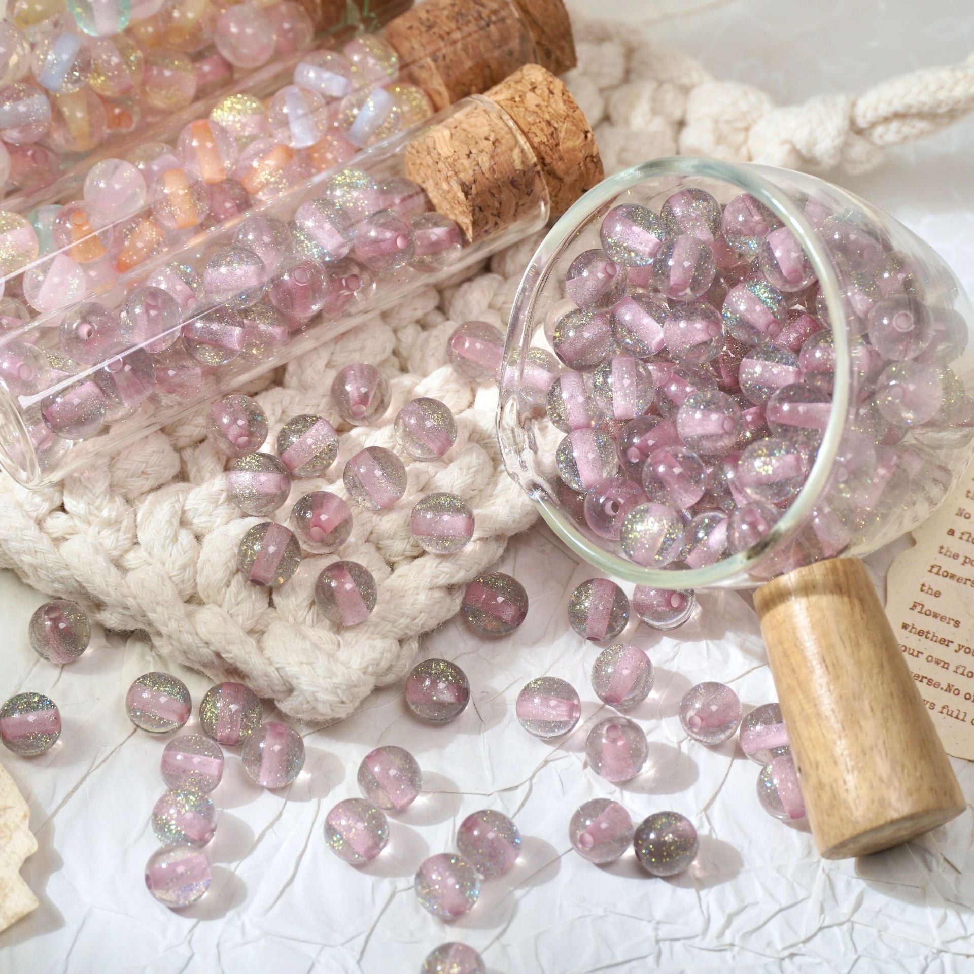 (50pcs) 8mm Resin Sugar-Coated Beads - Starry Fine Sparkle