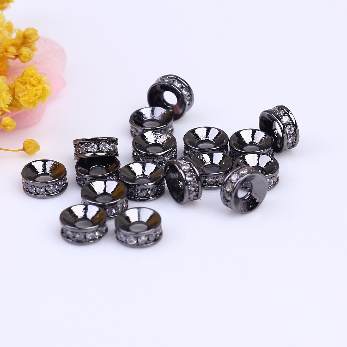 (20pcs)4/6/8mm Copper Micro-Pave CZ Round Spacer Bead