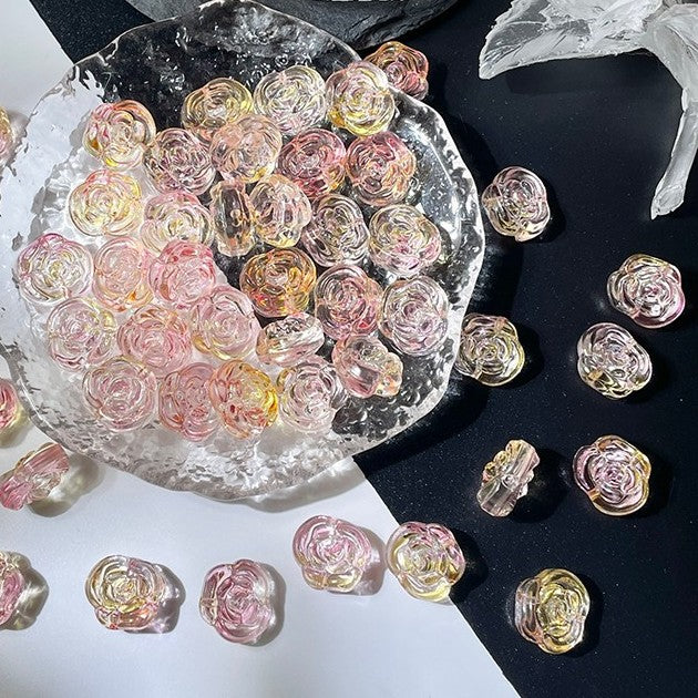 (50pcs)12mm Glass Rose Beads