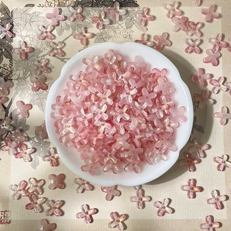 (50pcs)12mm Glass Osmanthus & Four-Leaf Clover Flower Beads