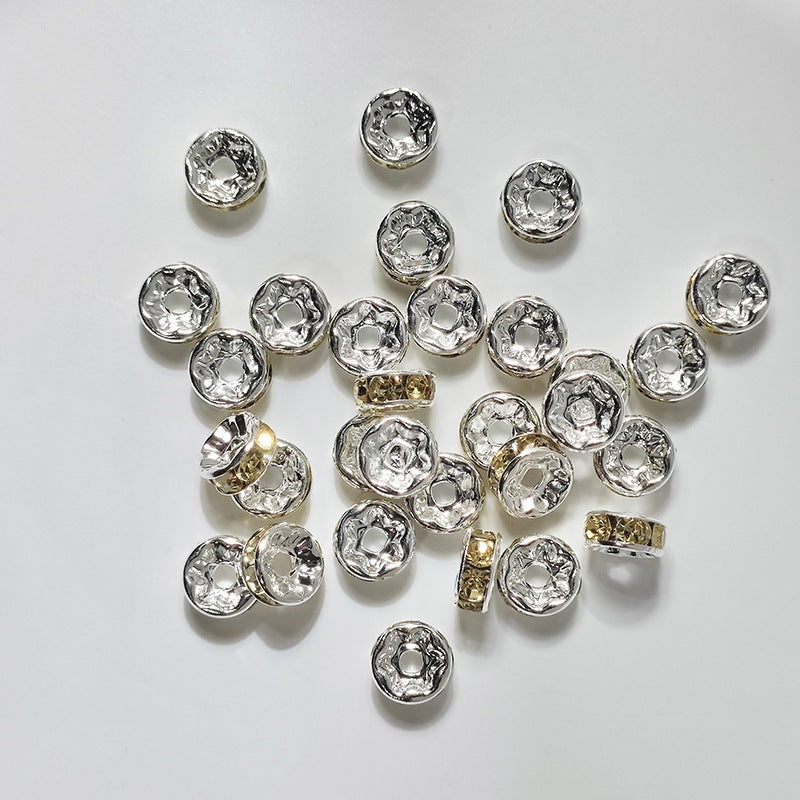 (50pcs)8/10/12mm Copper Rhinestone Ring Bead Caps / Pearl Spacers