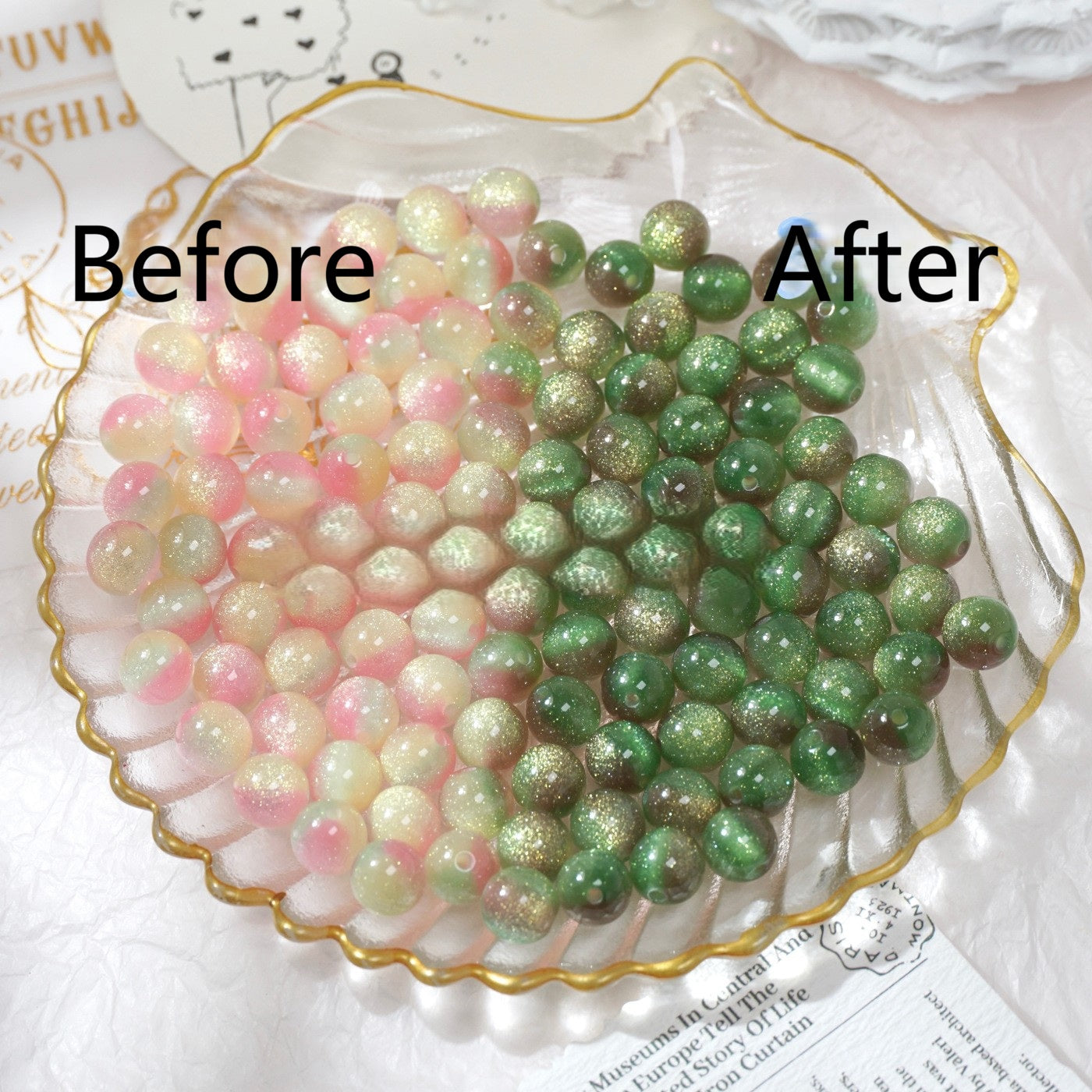 (50pcs)8/10/12/16mm Tri-Color Goldstone Light-Sensitive Resin Round Beads