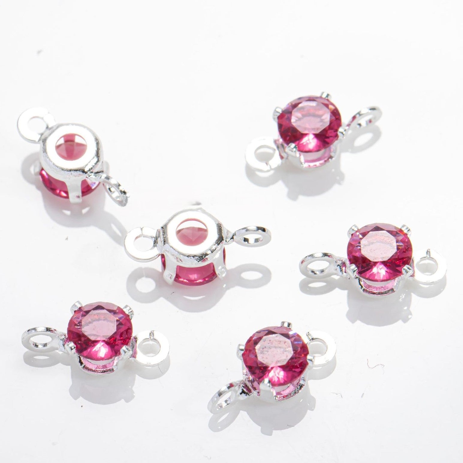 5mm Round CZ Connector with 2 Ring SIlver Attached