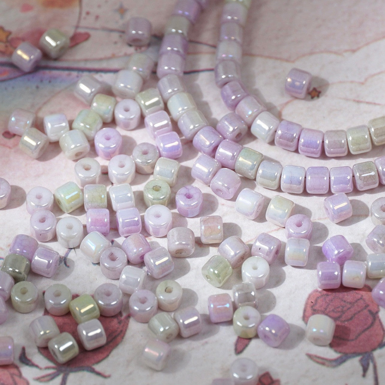 (100pcs)4mm Crystal Porcelain Effect Glass Barrel Beads