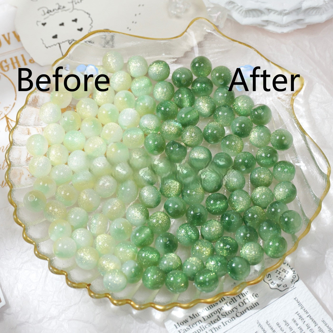(50pcs)8/10/12/16mm Tri-Color Goldstone Light-Sensitive Resin Round Beads