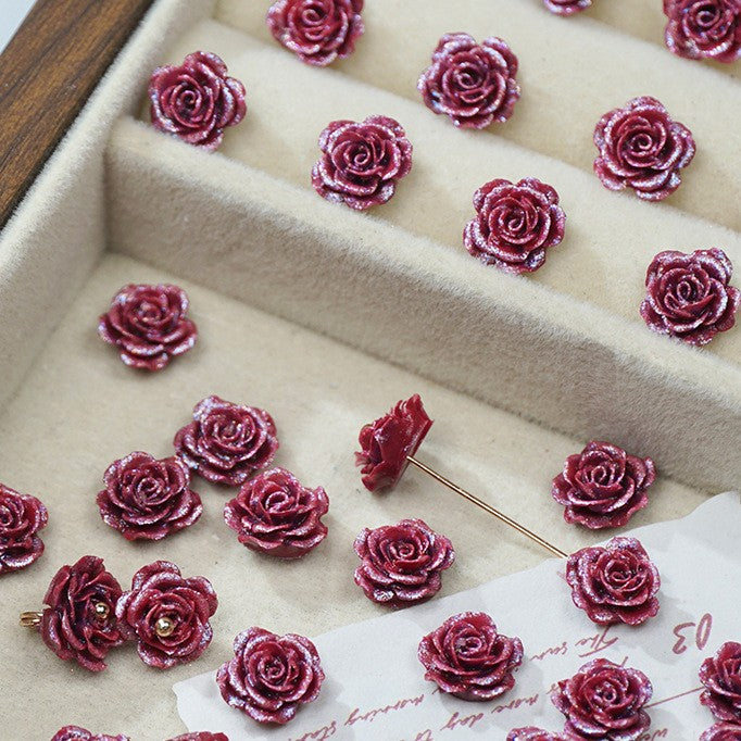 (50pcs)No-Hole Fine Sparkle Soft Gel Flower Single-Sided Carved Rose