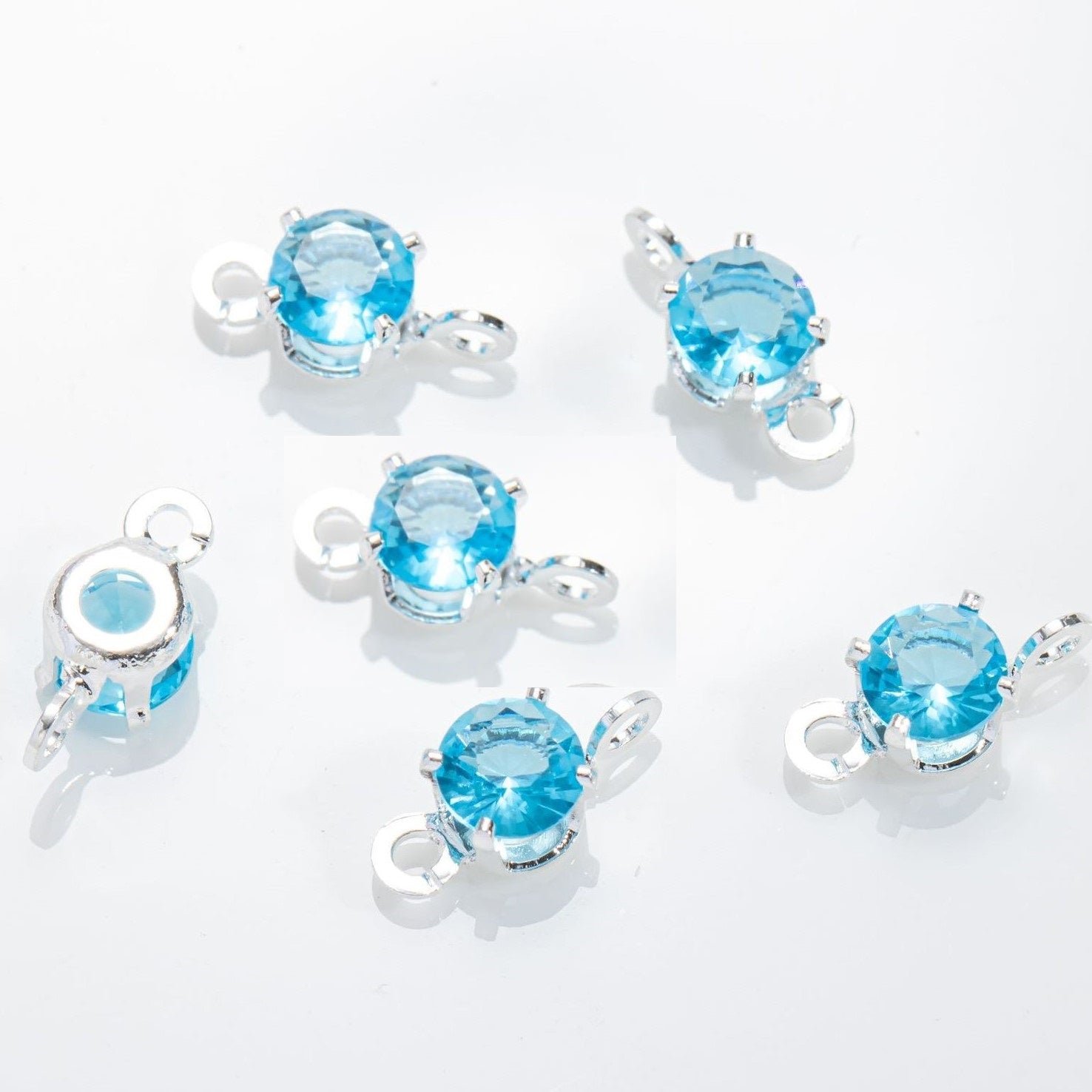 5mm Round CZ Connector with 2 Ring SIlver Attached