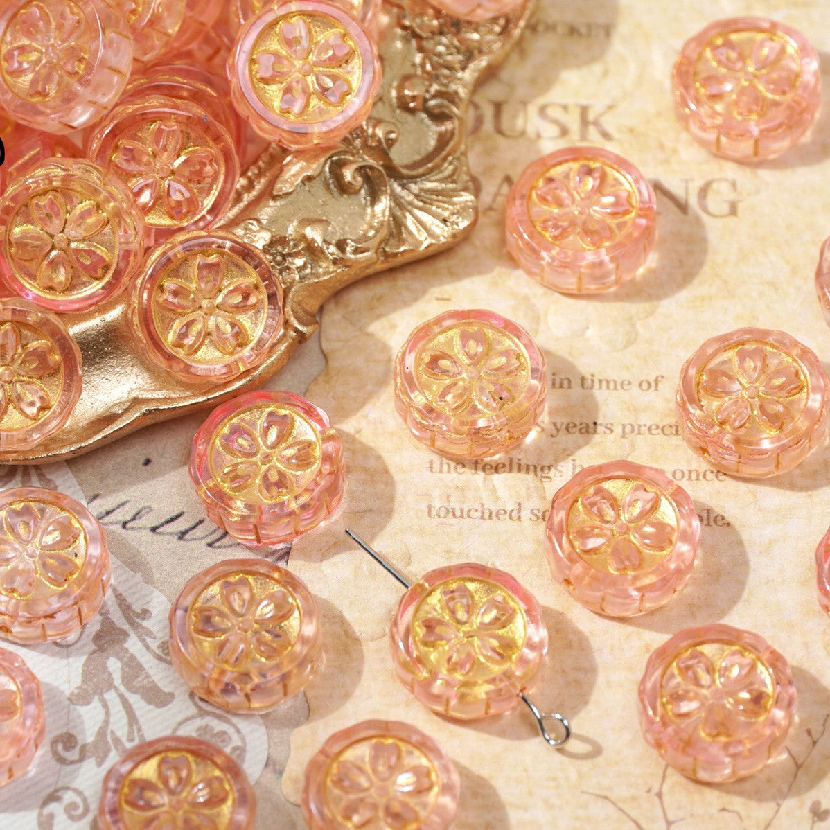 (50pcs)15mm Gold-Painted Resin Mooncake Crystal Beads