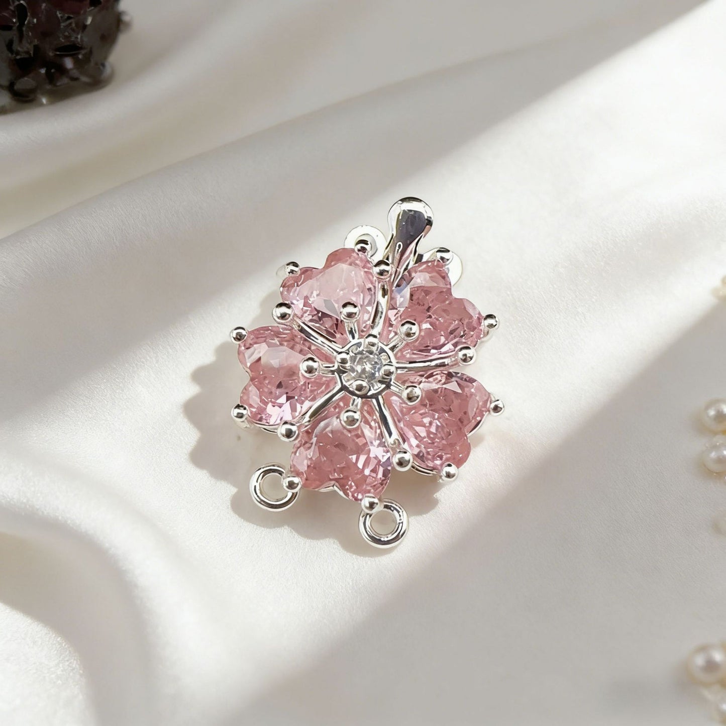 5-Petal CZ Flower Double-Row Clasp with Pin Insert