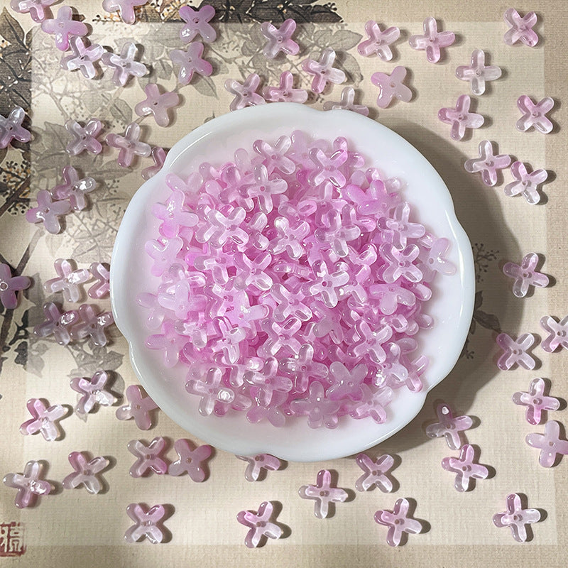 (50pcs)12mm Glass Osmanthus & Four-Leaf Clover Flower Beads