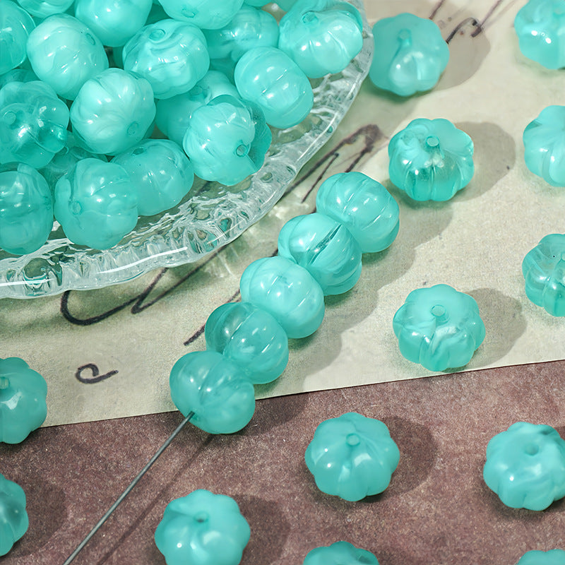 (50pcs)11mm Gold-Stamped Pumpkin Resin Beads