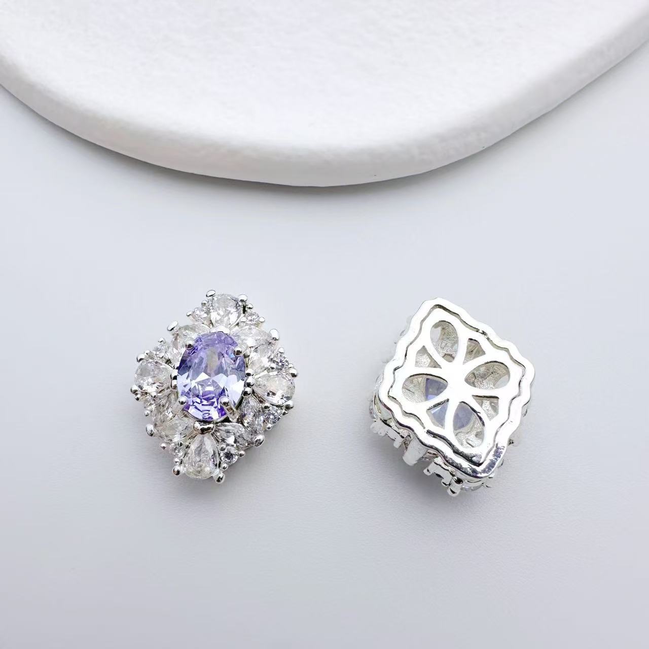 (2pcs)Rhombus CZ Spacer Beads with Multiple Hole
