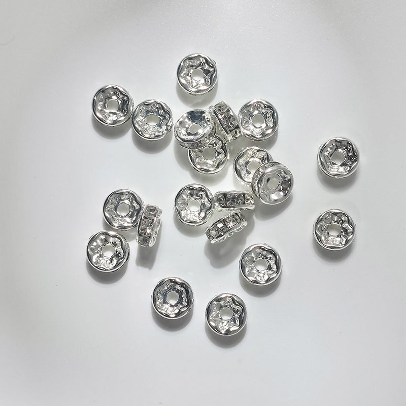 (50pcs)8/10/12mm Copper Rhinestone Ring Bead Caps / Pearl Spacers