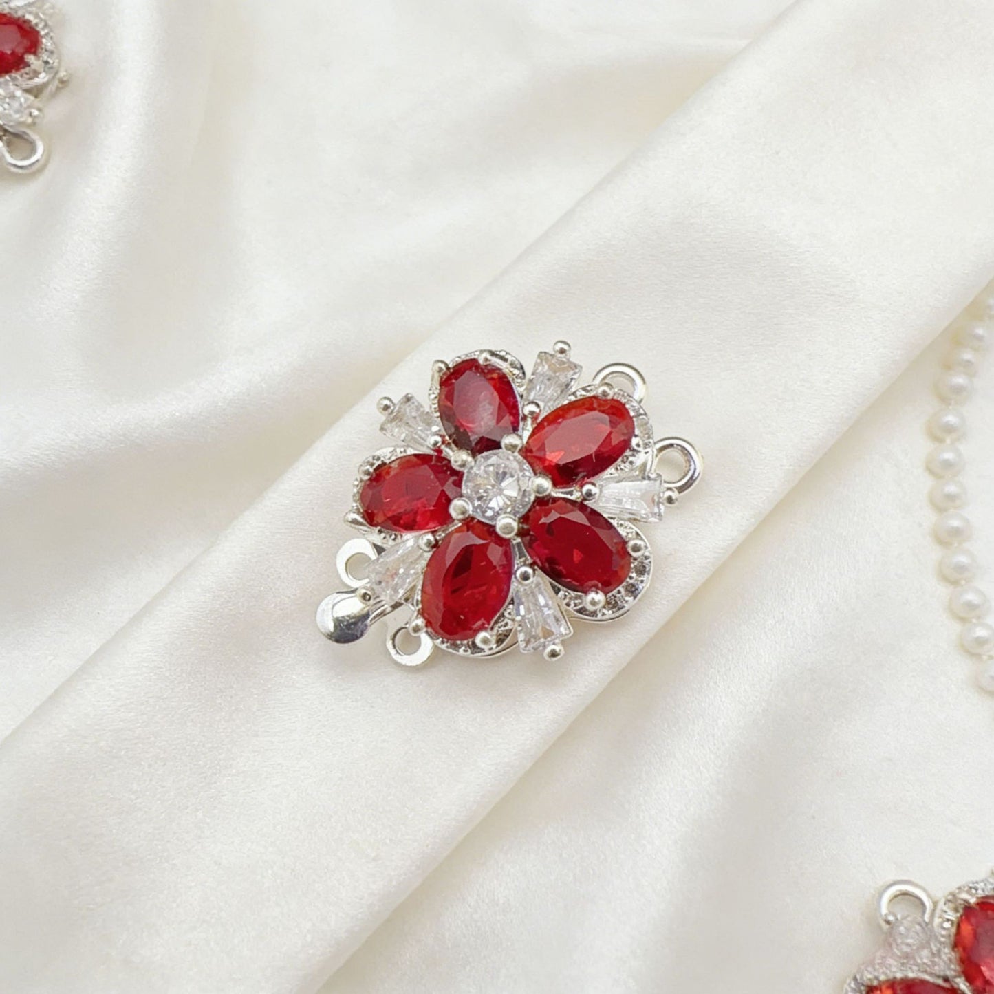 Stamen CZ Flower Double-Row Pin Clasp