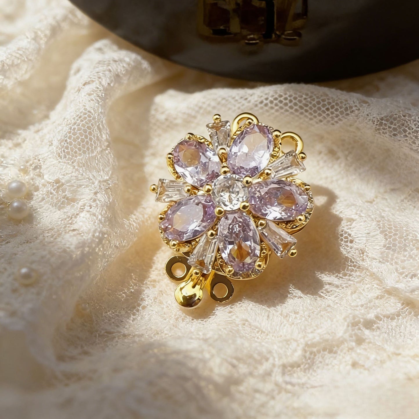 Stamen CZ Flower Double-Row Pin Clasp