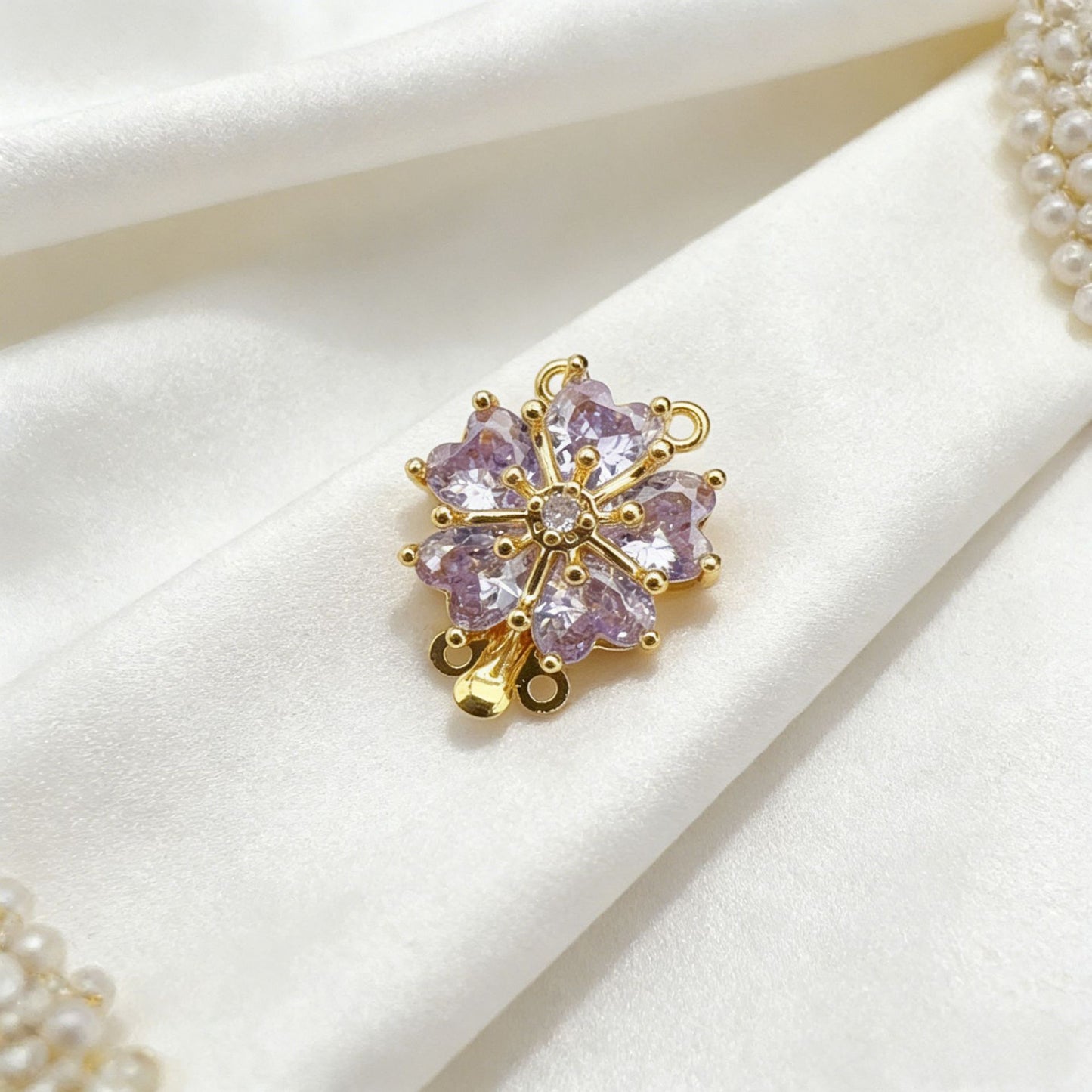 5-Petal CZ Flower Double-Row Clasp with Pin Insert
