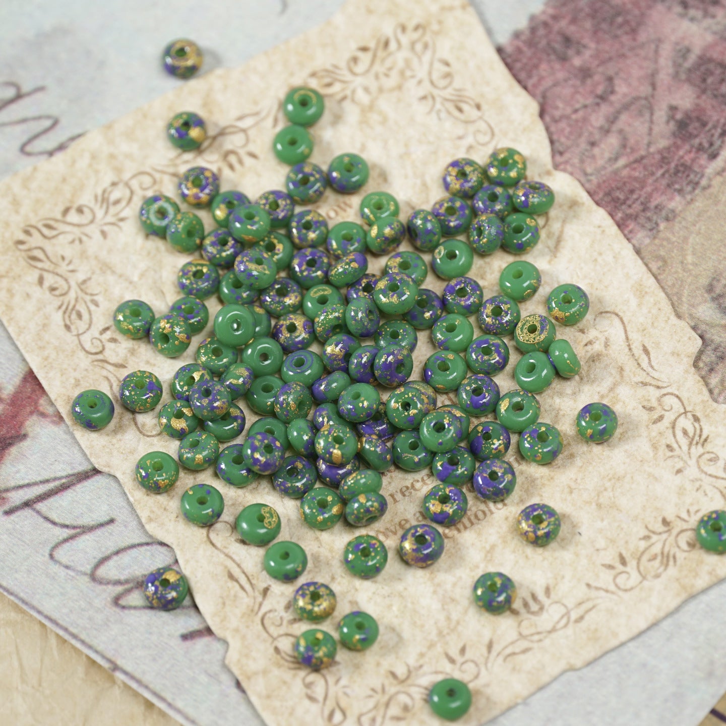 (160pcs)2x4mm Picasso Abacus Beads - Vintage Glass Seed Beads