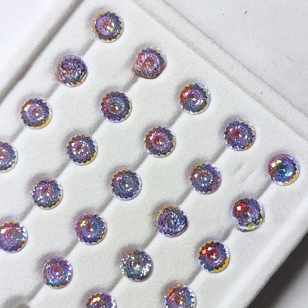 5A 6-8mm Round Iridescent Coated Nest Cut Loose CZ Stone - 2pcs