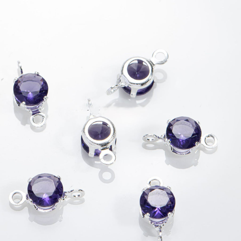 4mm Round CZ Connector with 2 Ring SIlver Attached