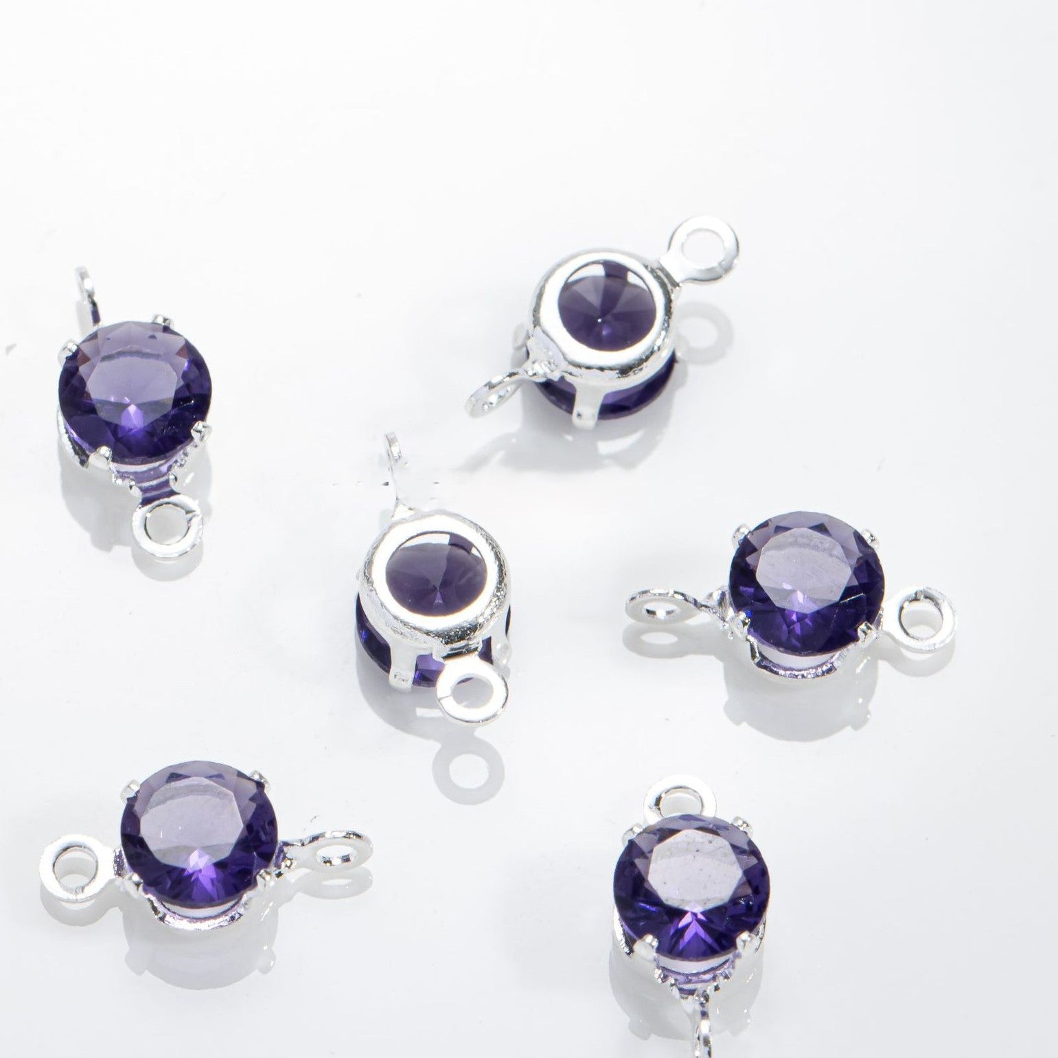 5mm Round CZ Connector with 2 Ring SIlver Attached