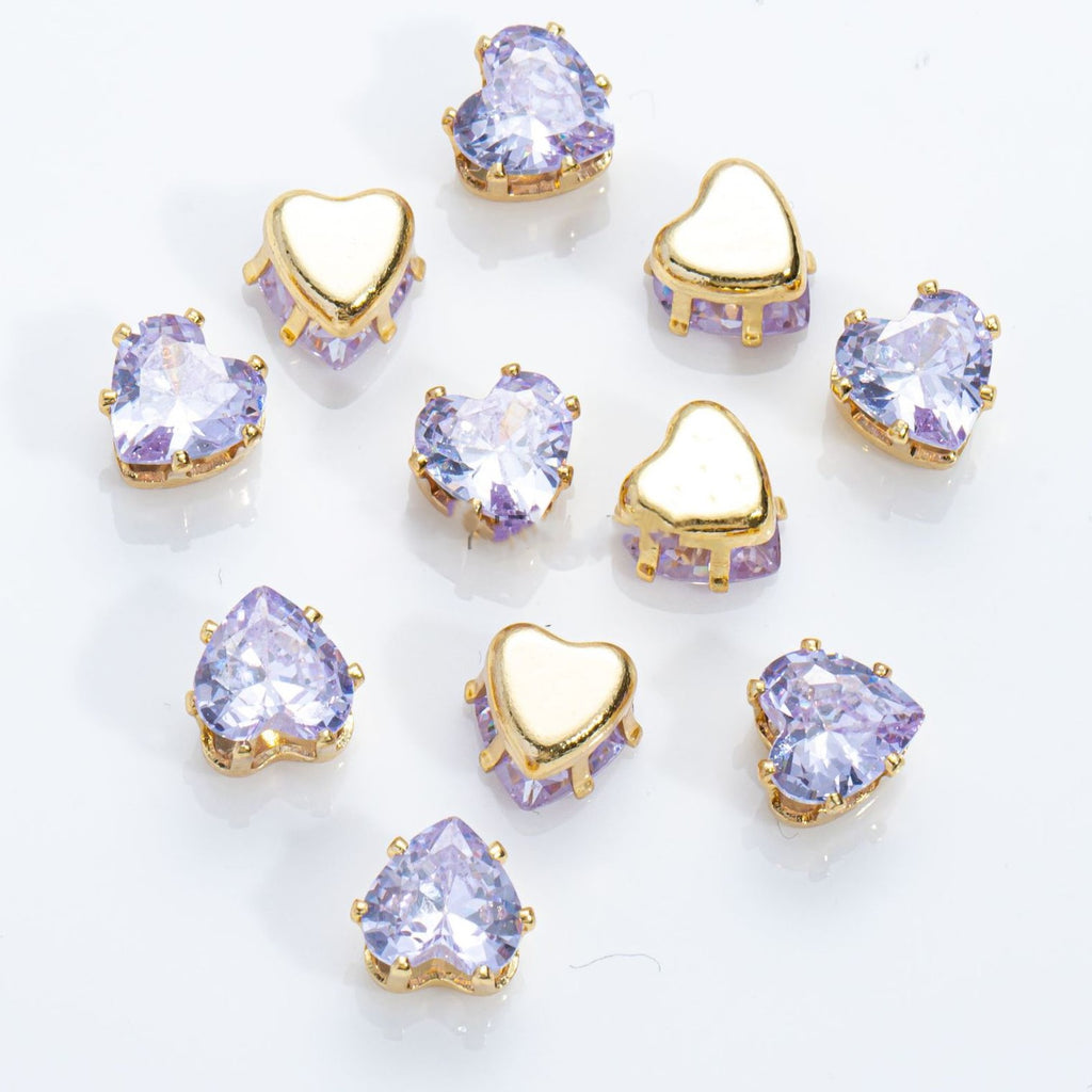(100pcs)5MM Heart Prong-Set CZ with Silver & Gold Base