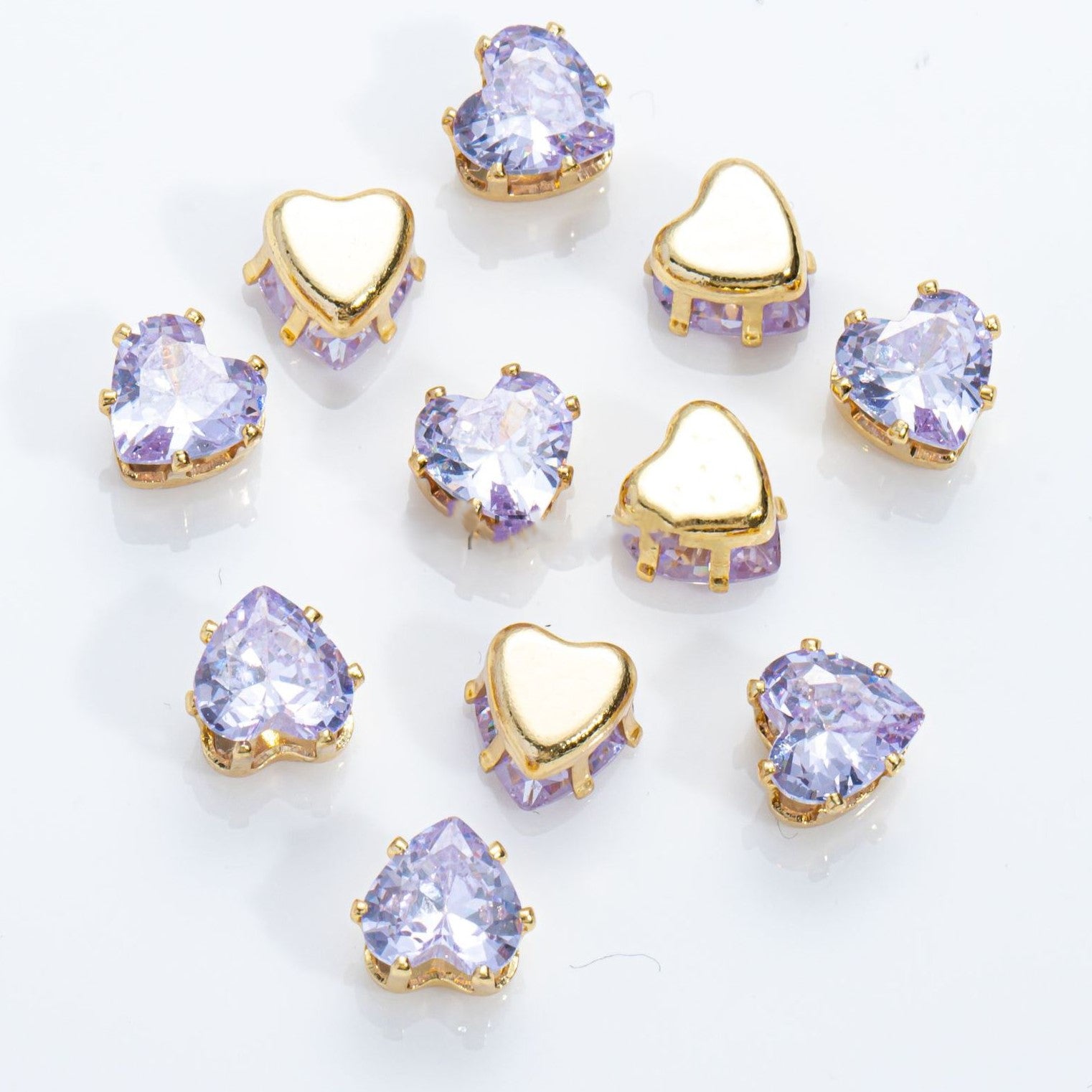 (100pcs)6MM Heart Prong-Set CZ with Silver/Gold Base