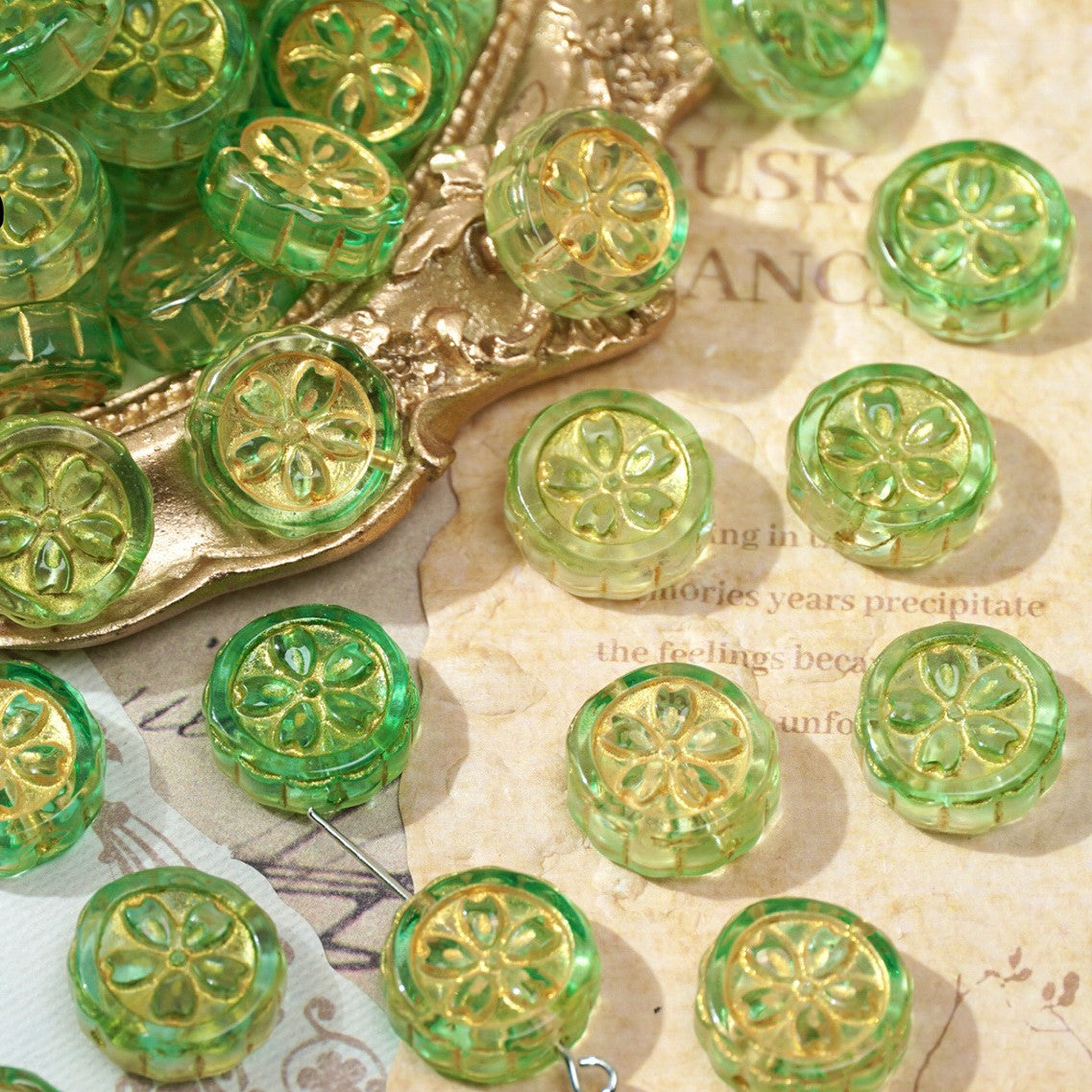 (50pcs)15mm Gold-Painted Resin Mooncake Crystal Beads