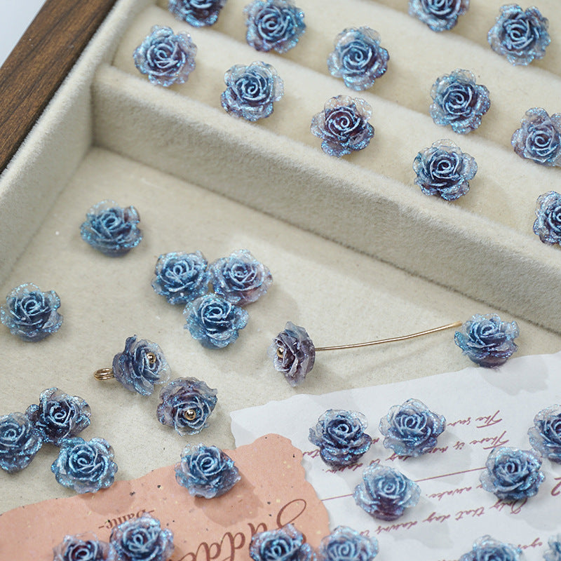 (50pcs)No-Hole Fine Sparkle Soft Gel Flower Single-Sided Carved Rose