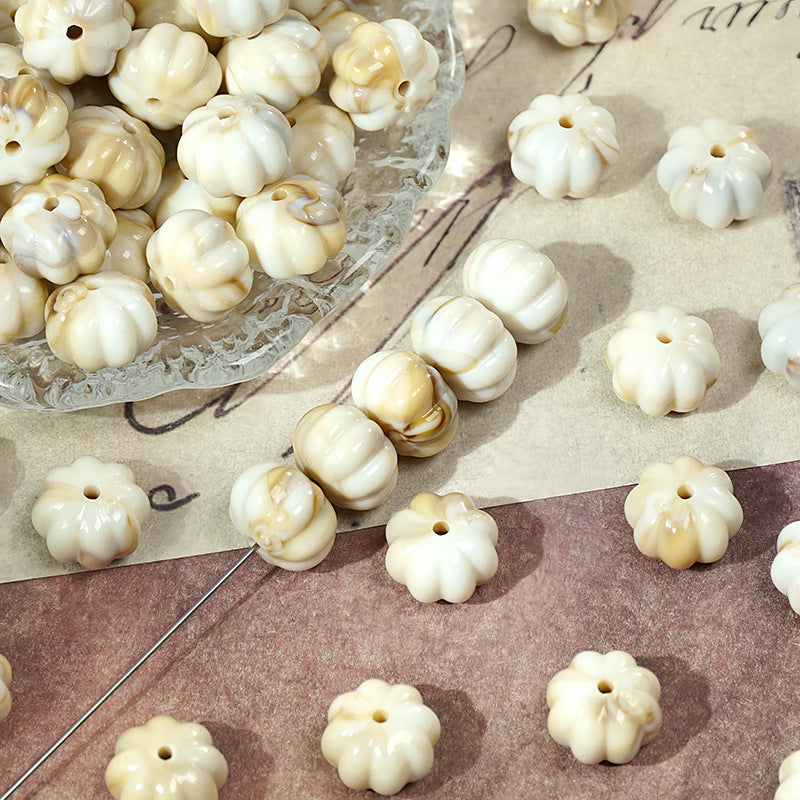 (50pcs)11mm Gold-Stamped Pumpkin Resin Beads