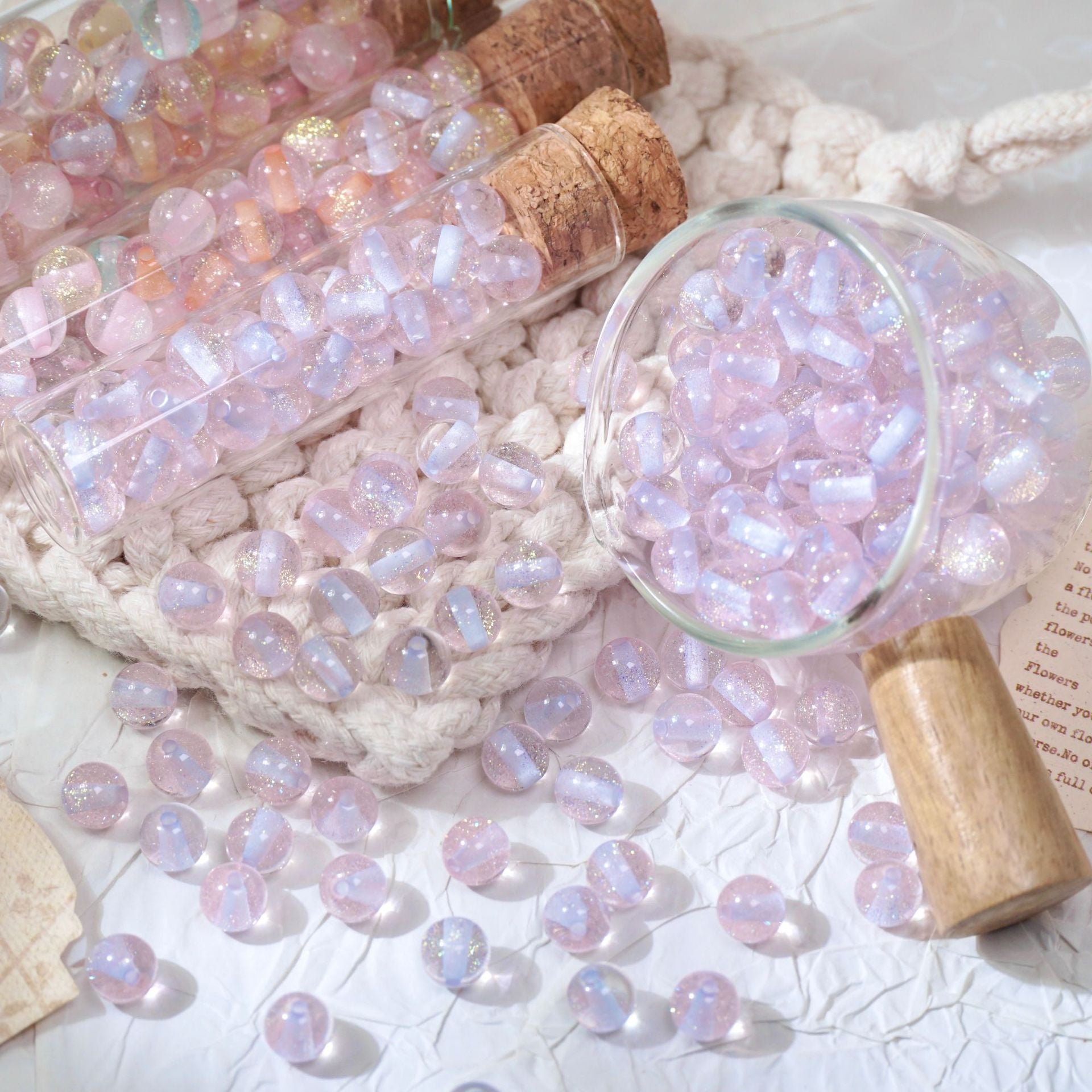 (50pcs) 8mm Resin Sugar-Coated Beads - Starry Fine Sparkle