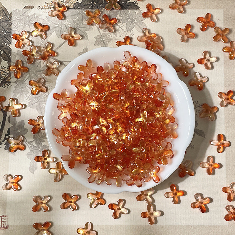 (50pcs)12mm Glass Osmanthus & Four-Leaf Clover Flower Beads