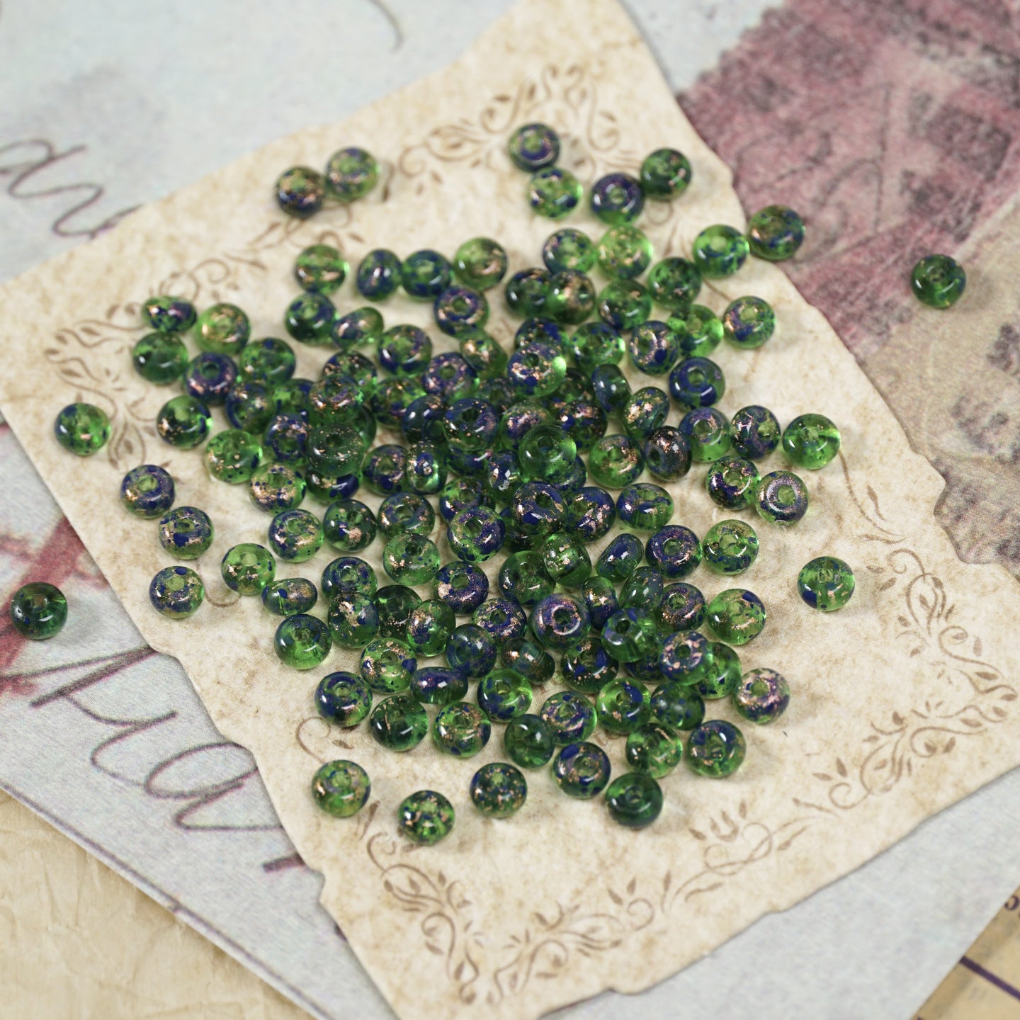 (160pcs)2x4mm Picasso Abacus Beads - Vintage Glass Seed Beads