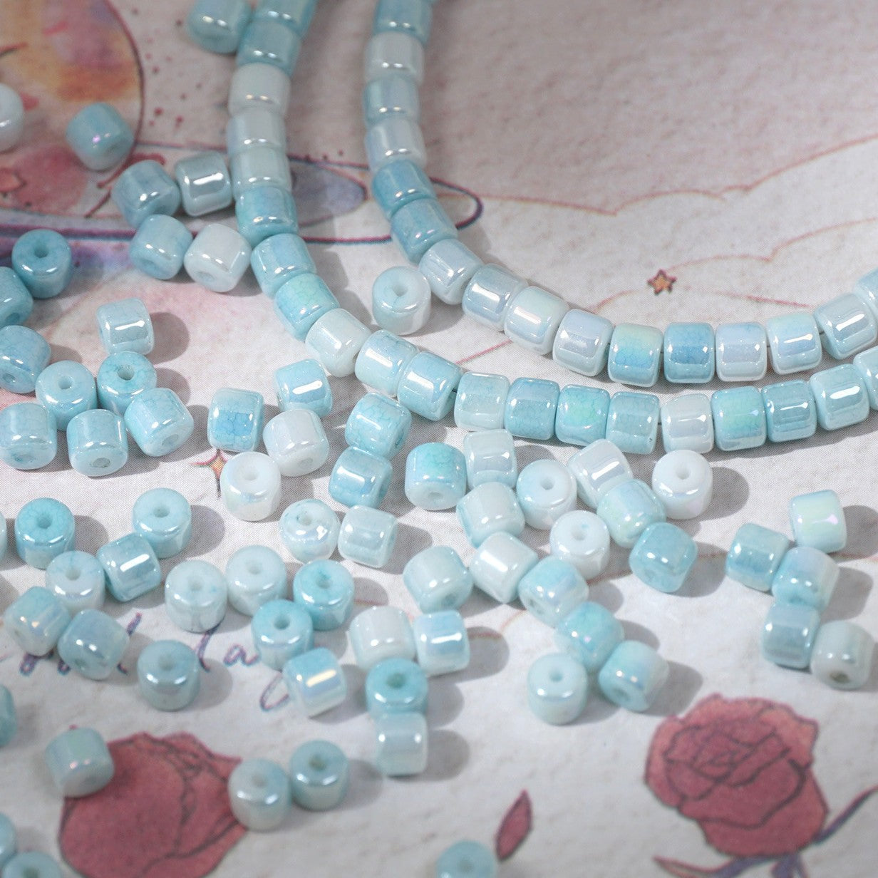 (100pcs)4mm Crystal Porcelain Effect Glass Barrel Beads
