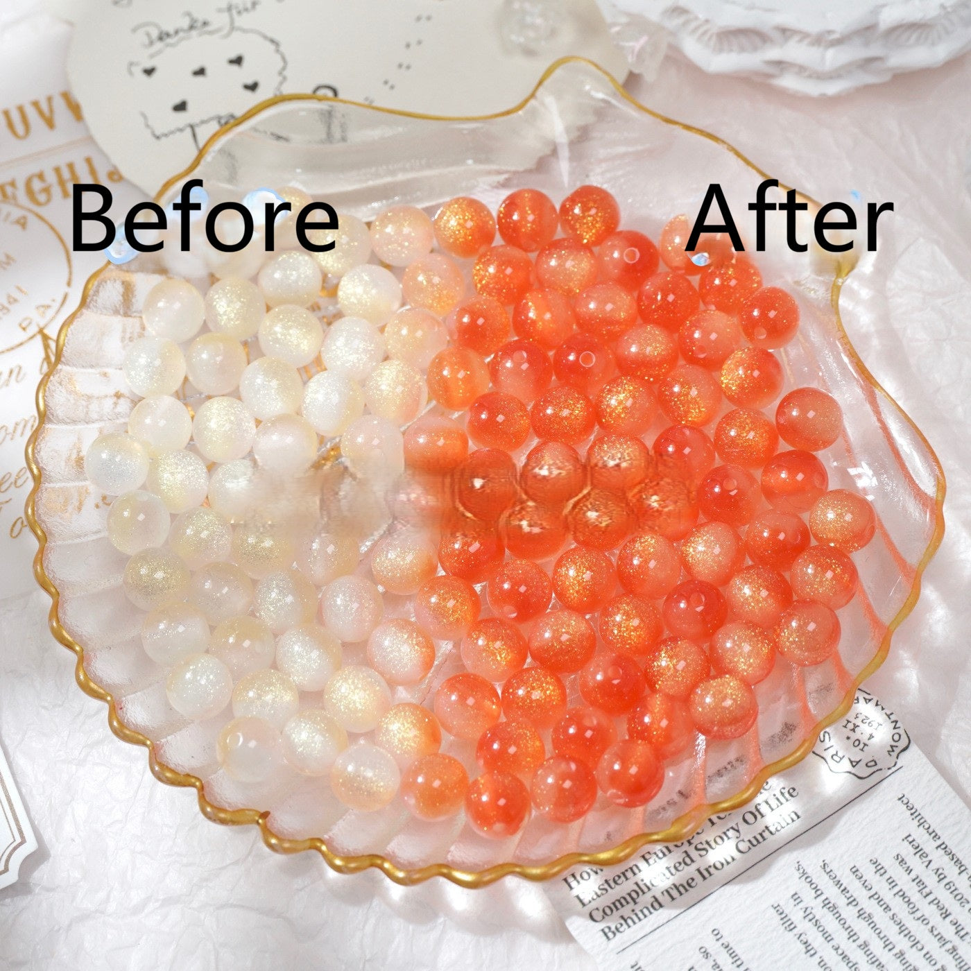(50pcs)8/10/12/16mm Tri-Color Goldstone Light-Sensitive Resin Round Beads