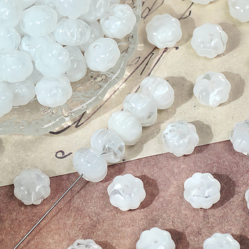(50pcs)11mm Gold-Stamped Pumpkin Resin Beads