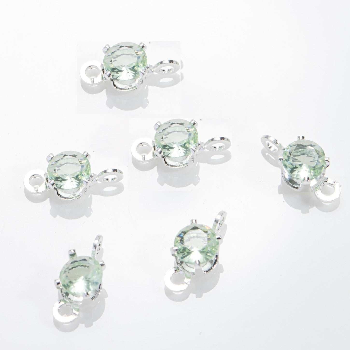 5mm Round CZ Connector with 2 Ring SIlver Attached