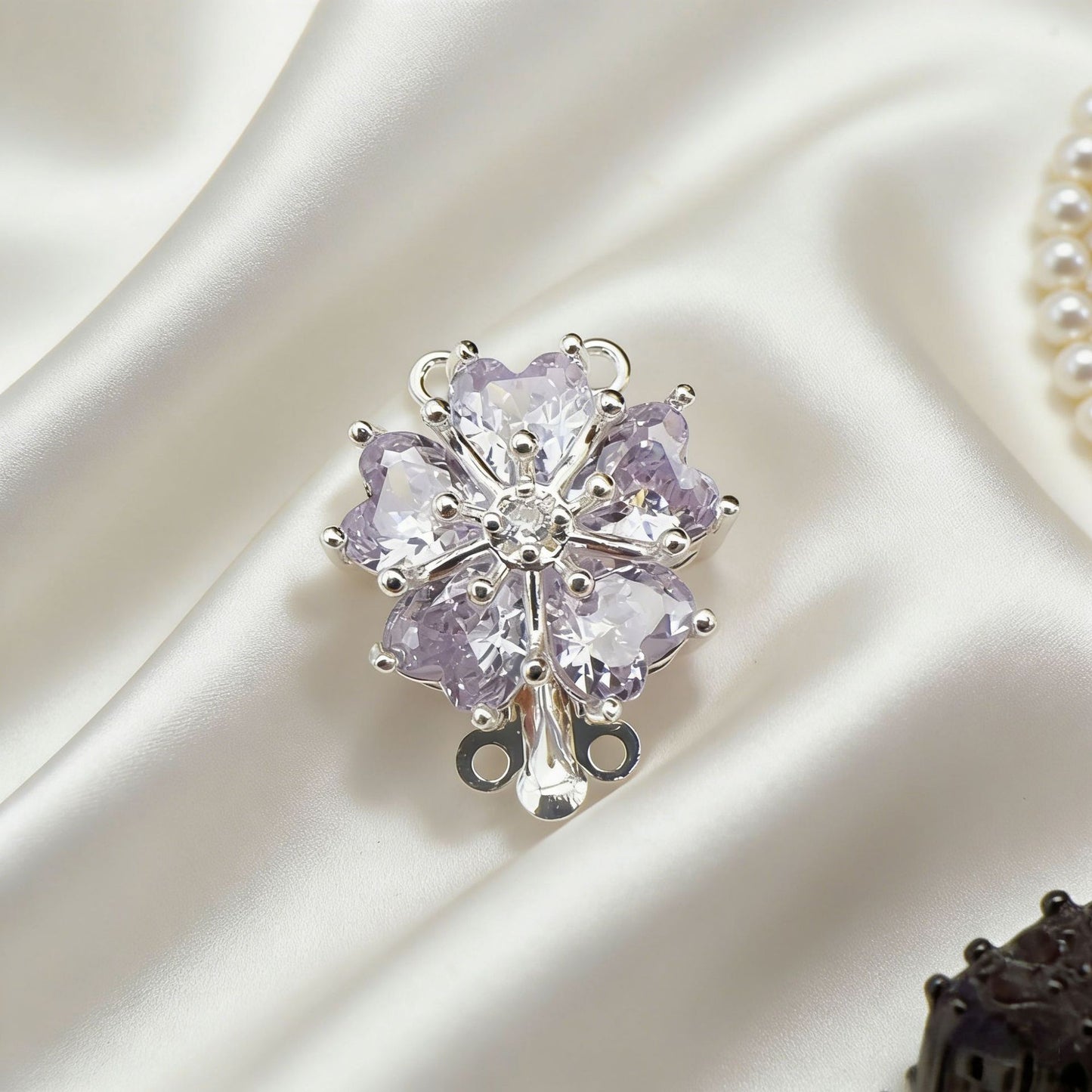 5-Petal CZ Flower Double-Row Clasp with Pin Insert