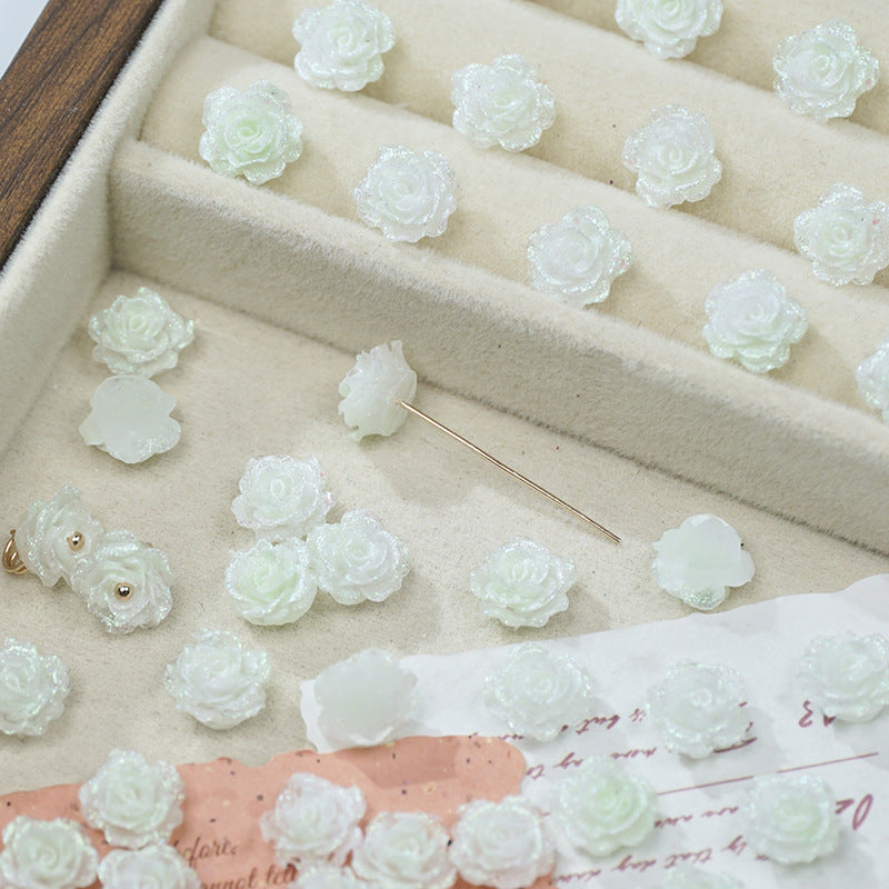 (50pcs)No-Hole Fine Sparkle Soft Gel Flower Single-Sided Carved Rose
